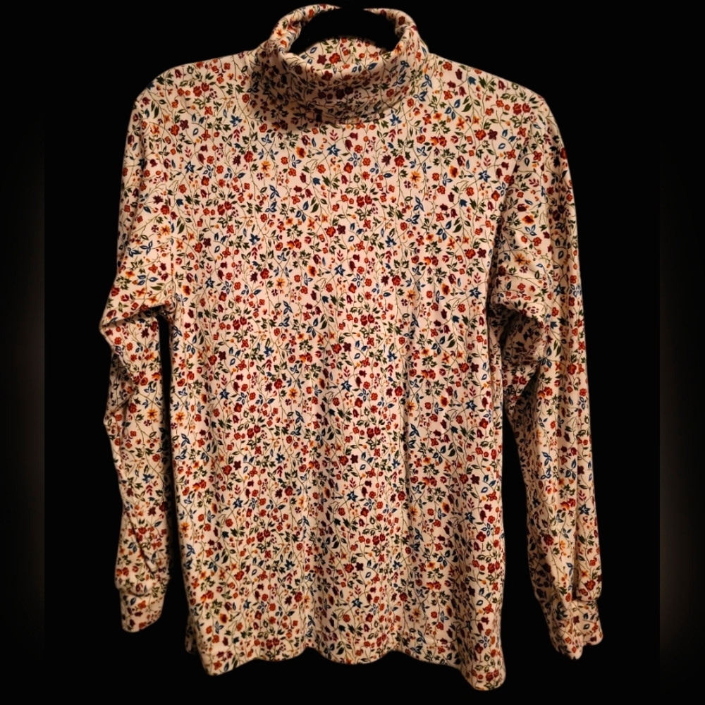 Vintage Floral Turtleneck Long Sleeve Top